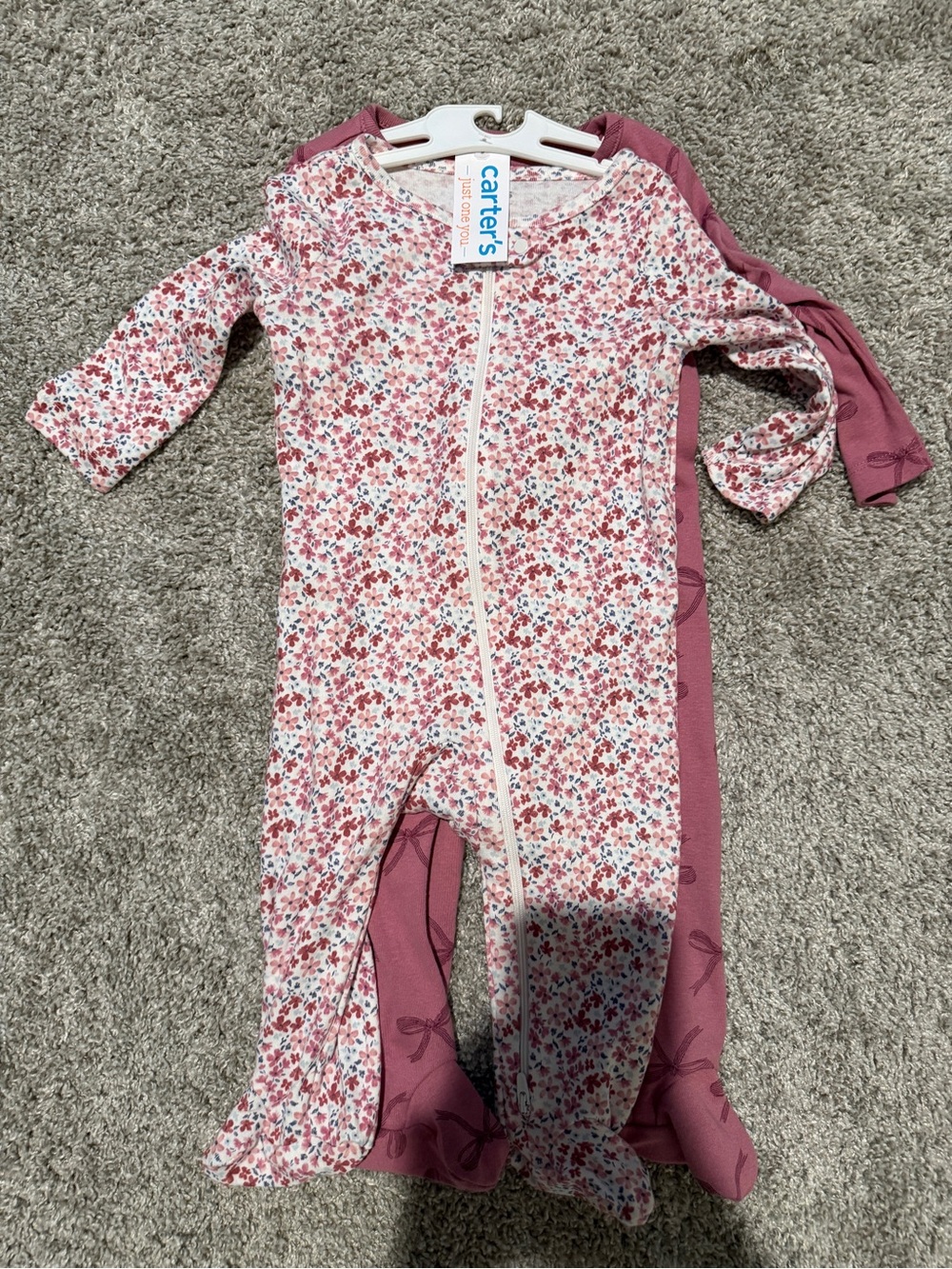 Carter's Pink Floral and Dusty Rose Footed One-Piece Set